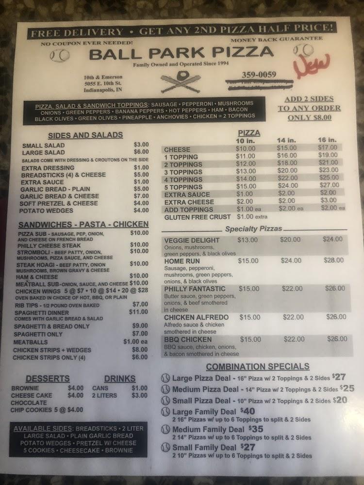 Ball Park Pizza & Eatery Menu image 1